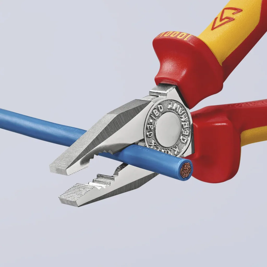 Insulated combination pliers with multi-component grips, VDE-tested, chrome-plated, 180 mm