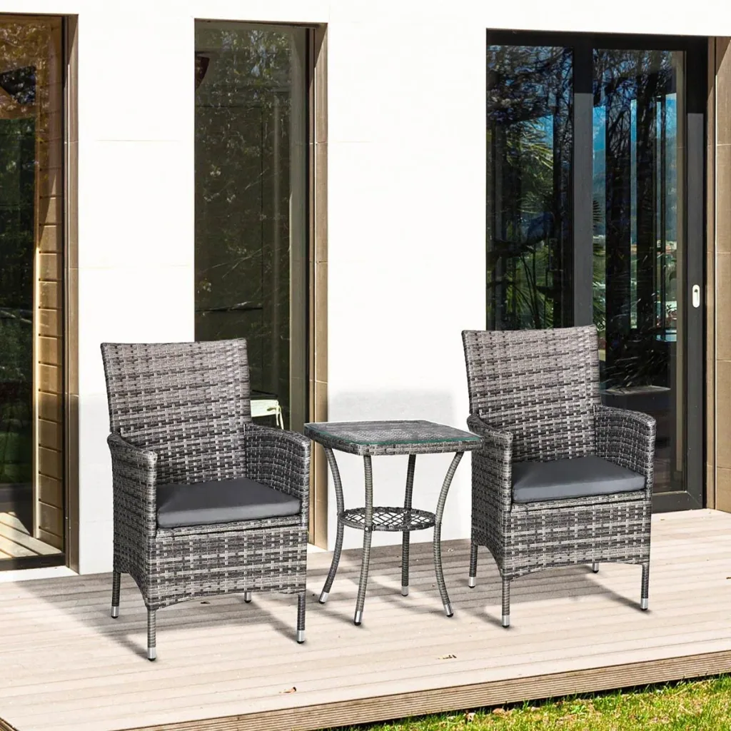 3-piece garden set with side table, polyrattan, steel, 60 x 58.5 x 89.5 cm, grey