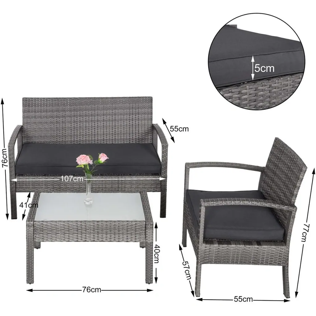Polyrattan lounge set 7-piece - grey / anthracite