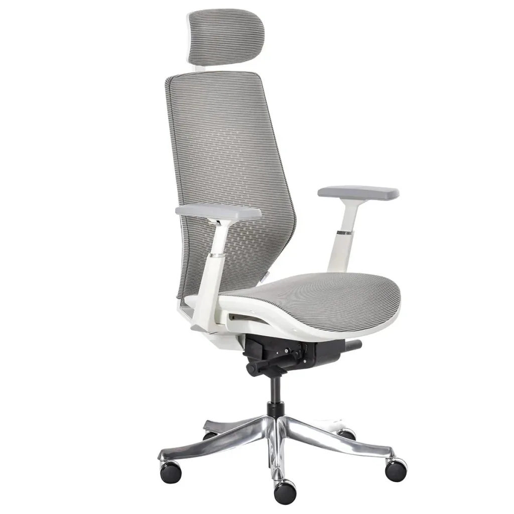 Office chair swivel chair with headrest angle adjustable light grey foam nylon polyester 65 x 68 x 117-125 cm