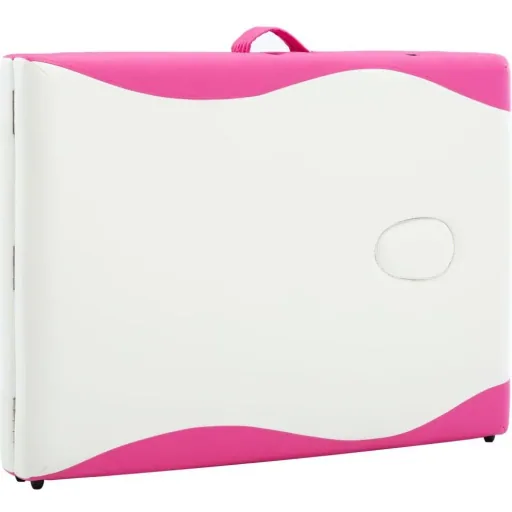 Folding massage table 2 zones wood white and pink