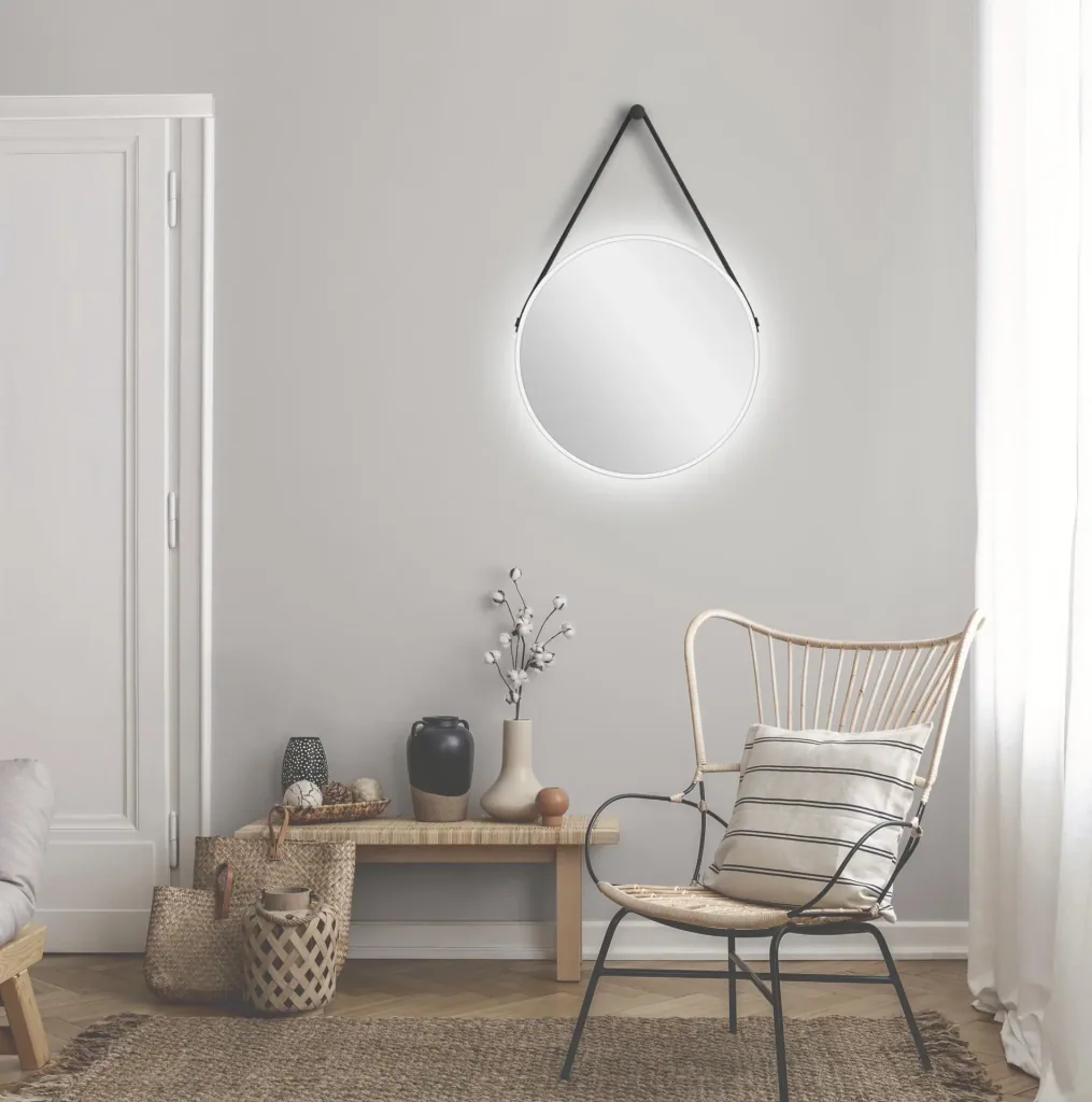 Decorative round wall mirror with indirect LED lighting in matt white Ø 50 cm