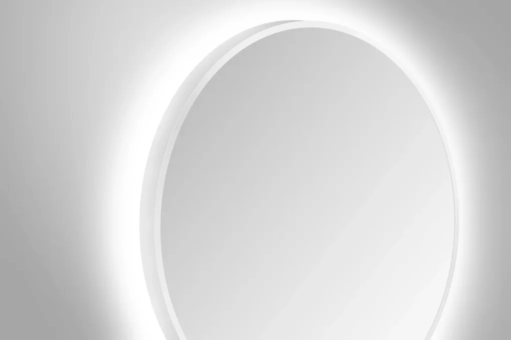 Decorative round wall mirror with indirect LED lighting in matt white Ø 50 cm