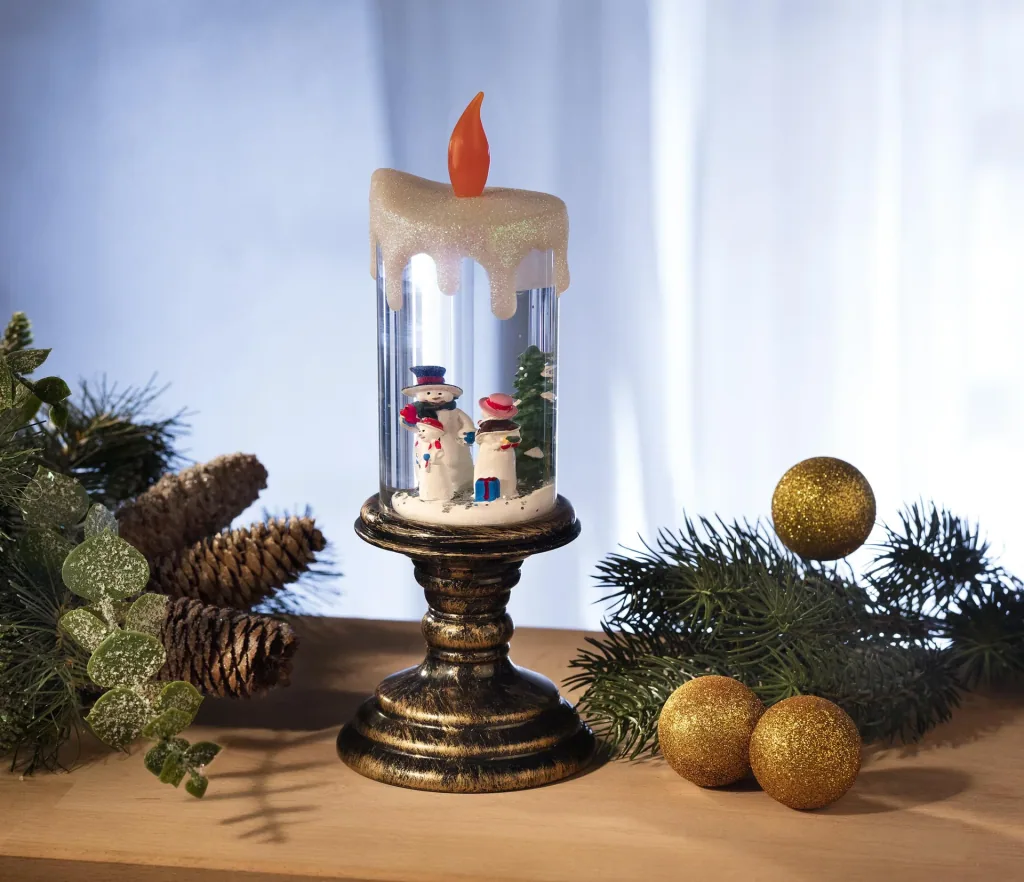 LED glitter Christmas candle with snowman motif