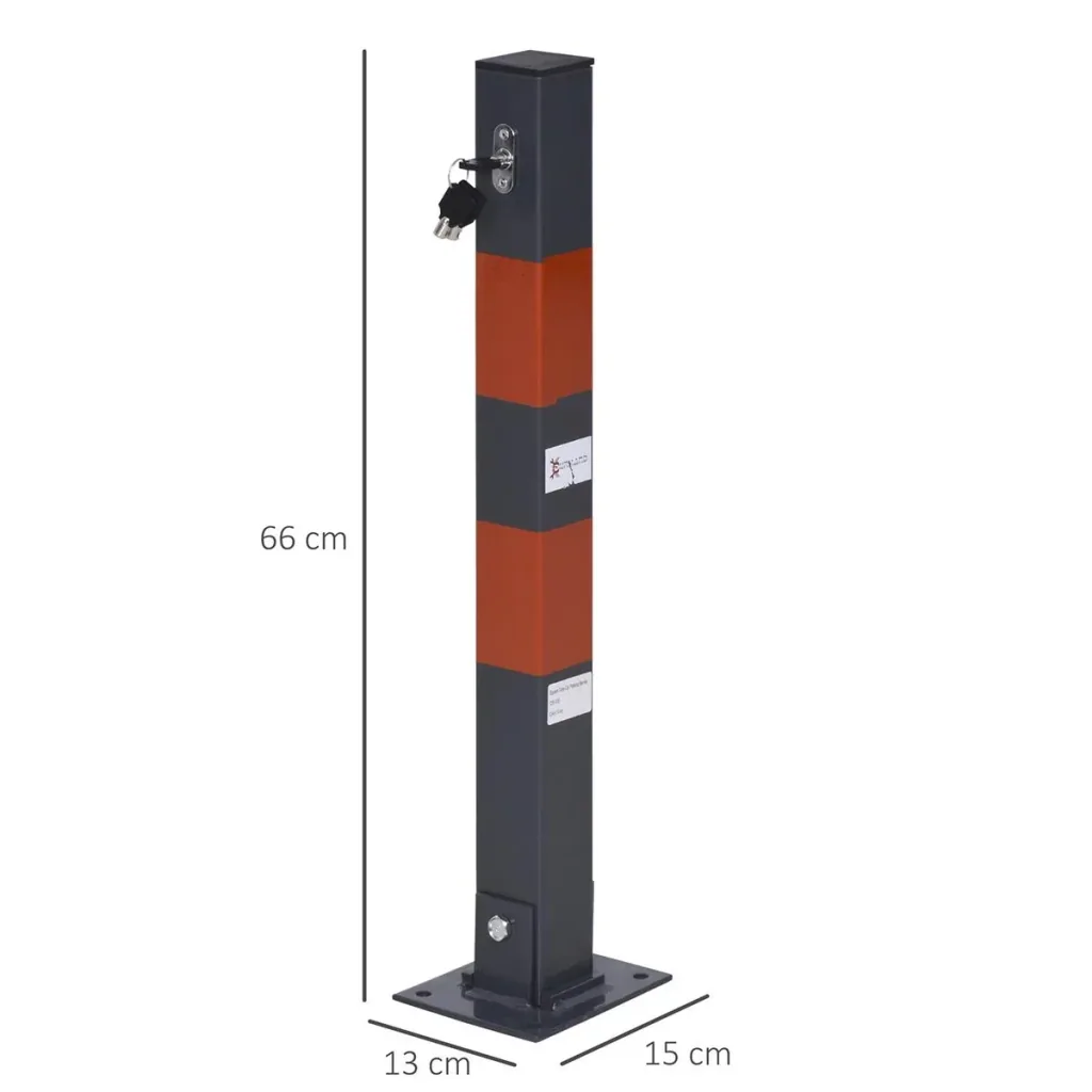 Parking barrier, foldable parking posts, manual barrier post with red warning stripes, 3 keys, steel
