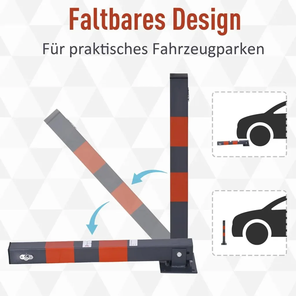 Parking barrier, foldable parking posts, manual barrier post with red warning stripes, 3 keys, steel