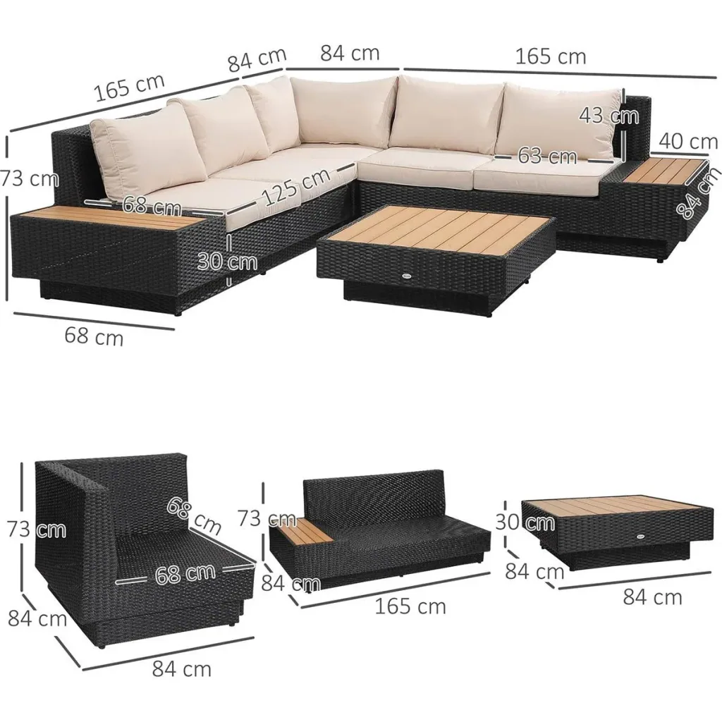 Luxury garden set with shelves, 4-piece, PE rattan, black