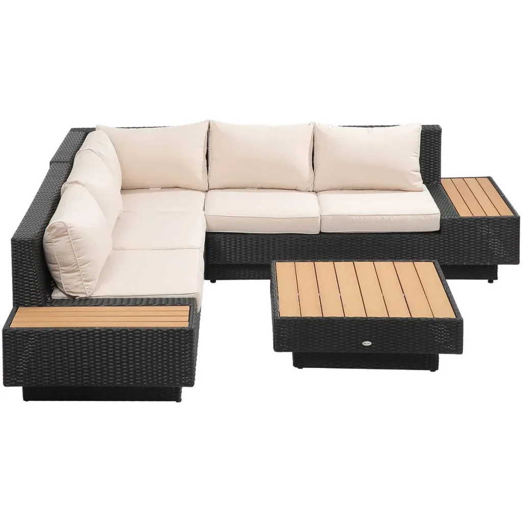 Luxury garden set with shelves, 4-piece, PE rattan, black