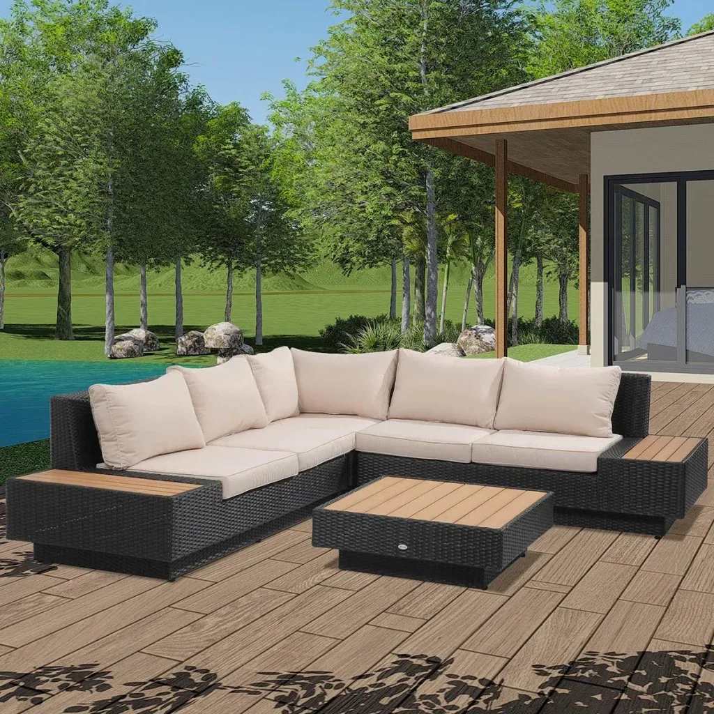 Luxury garden set with shelves, 4-piece, PE rattan, black
