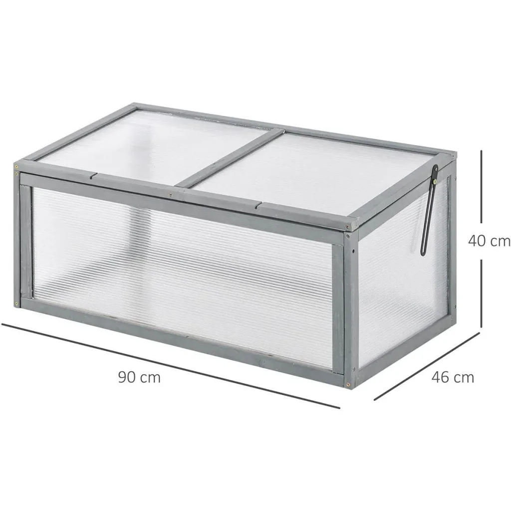 Mini greenhouse, wood + polycarbonate, grey, 90 x 46 x 40 cm