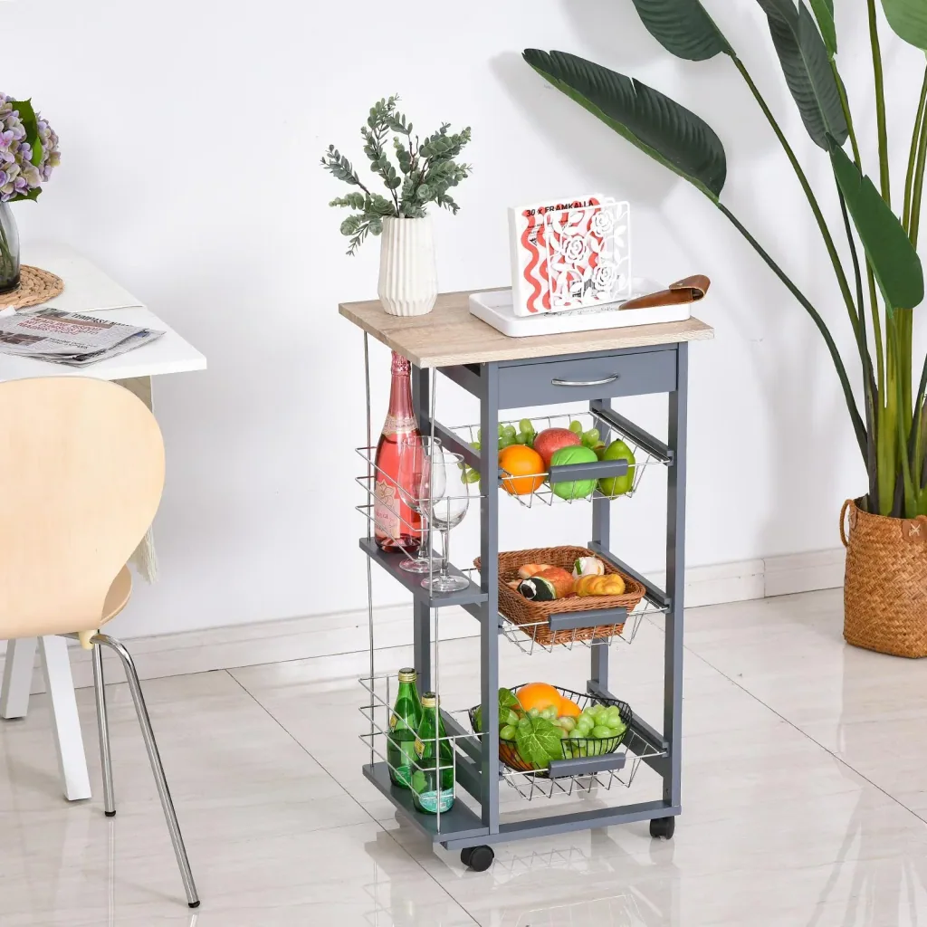 Kitchen trolley on wheels outdoor, grey