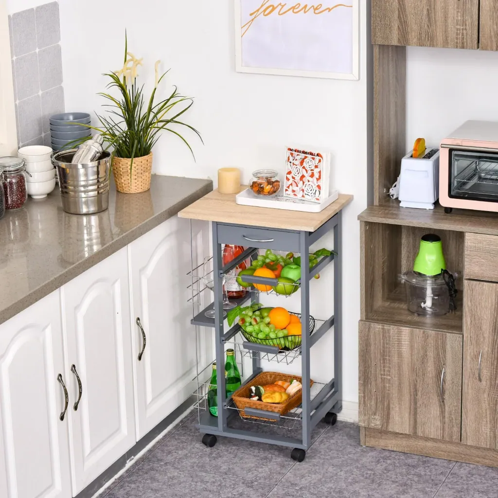 Kitchen trolley on wheels outdoor, grey