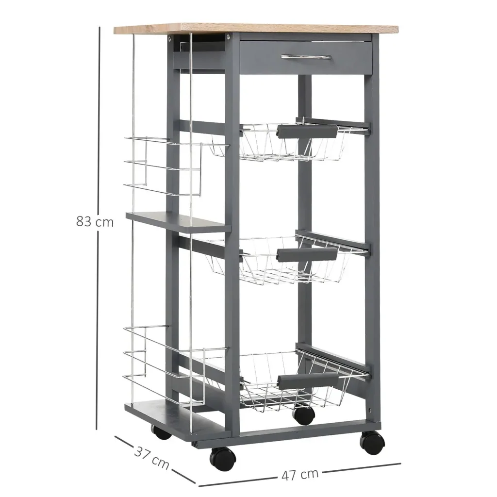 Kitchen trolley on wheels outdoor, grey