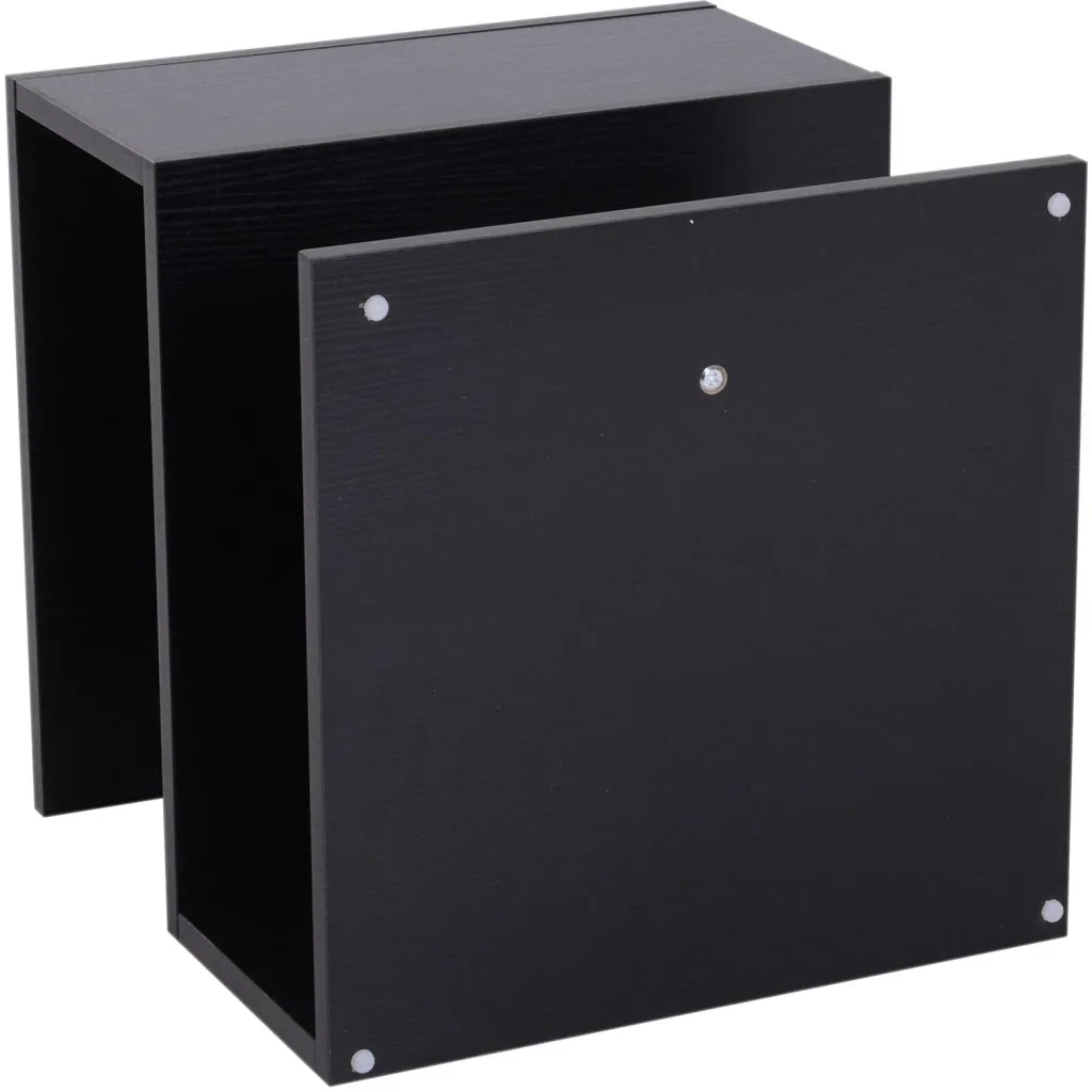 Side table, coffee table, sofa table, 3 compartments, chipboard + aluminum alloy, black, 48 x 48 x 48 cm