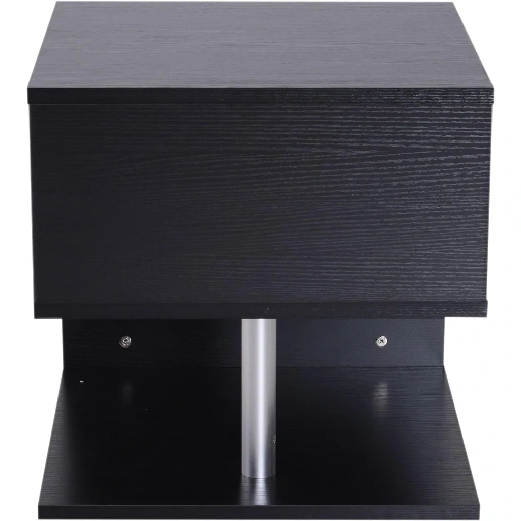 Side table, coffee table, sofa table, 3 compartments, chipboard + aluminum alloy, black, 48 x 48 x 48 cm