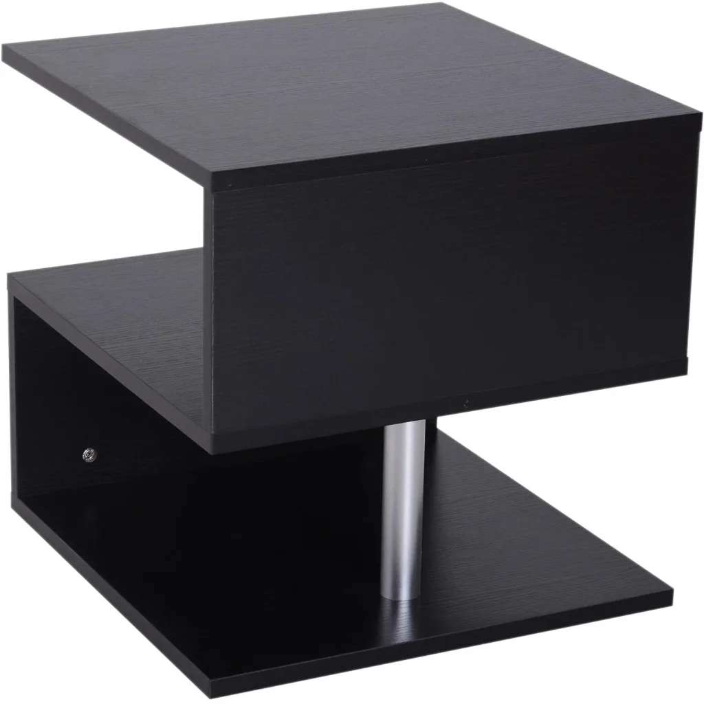 Side table, coffee table, sofa table, 3 compartments, chipboard + aluminum alloy, black, 48 x 48 x 48 cm