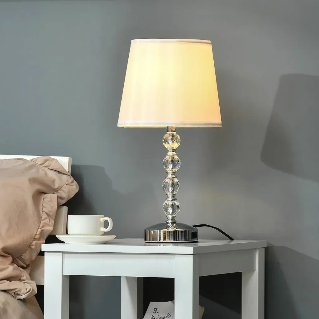 Bedside lamp crystal table lamp with switch touch fabric shade table lamp E27 socket for living room bedroom