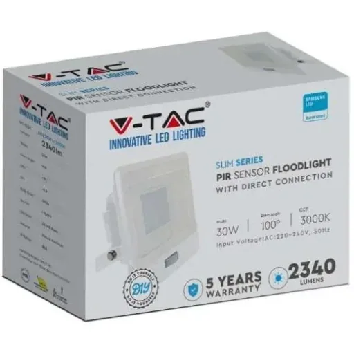 VT-138S LED Floodlight with Sensor - 30 W - 2340 Lm - 3000K - White