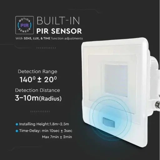 VT-138S LED Floodlight with Sensor - 30 W - 2340 Lm - 3000K - White