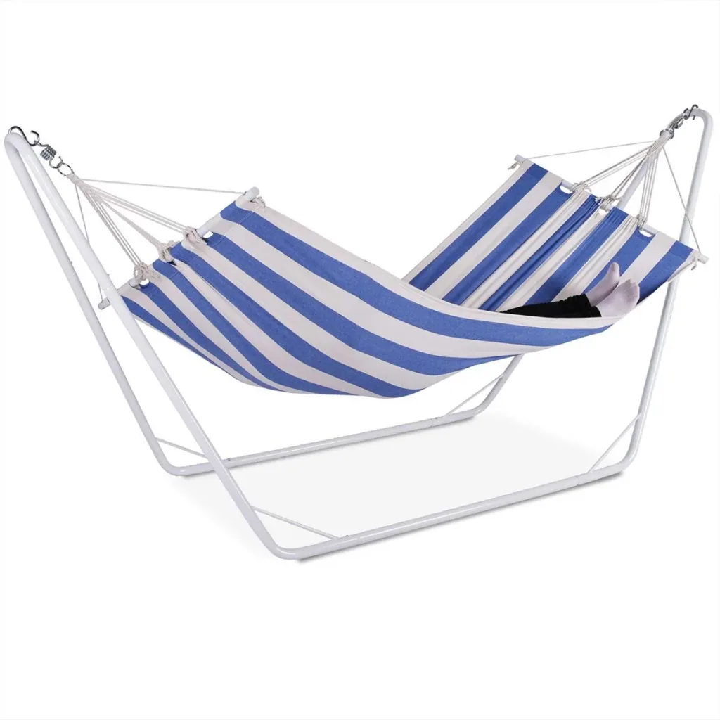 Hammock with metal frame 200 x 80cm - cream/blue