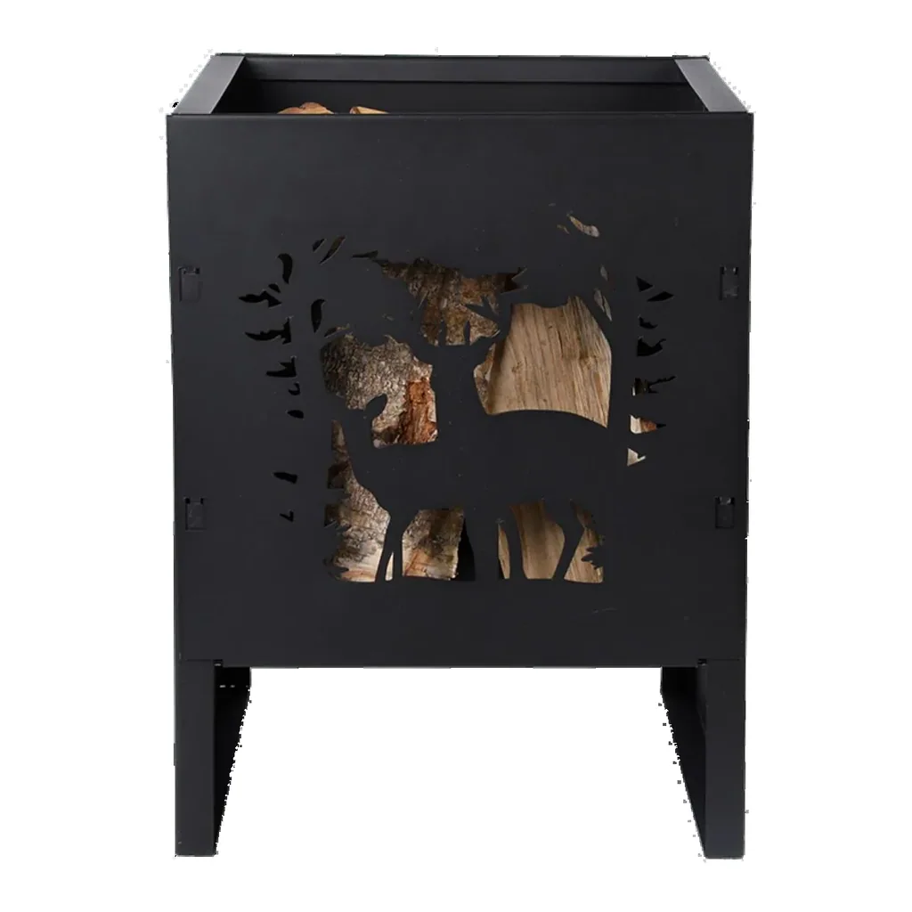 Square fire basket with deer