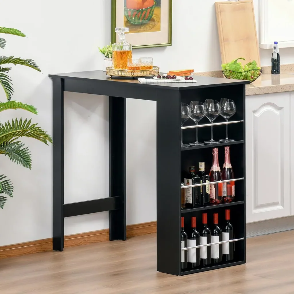 Bar table modern dining table desk with 3 shelves black chipboard 112 x 57 x106 cm