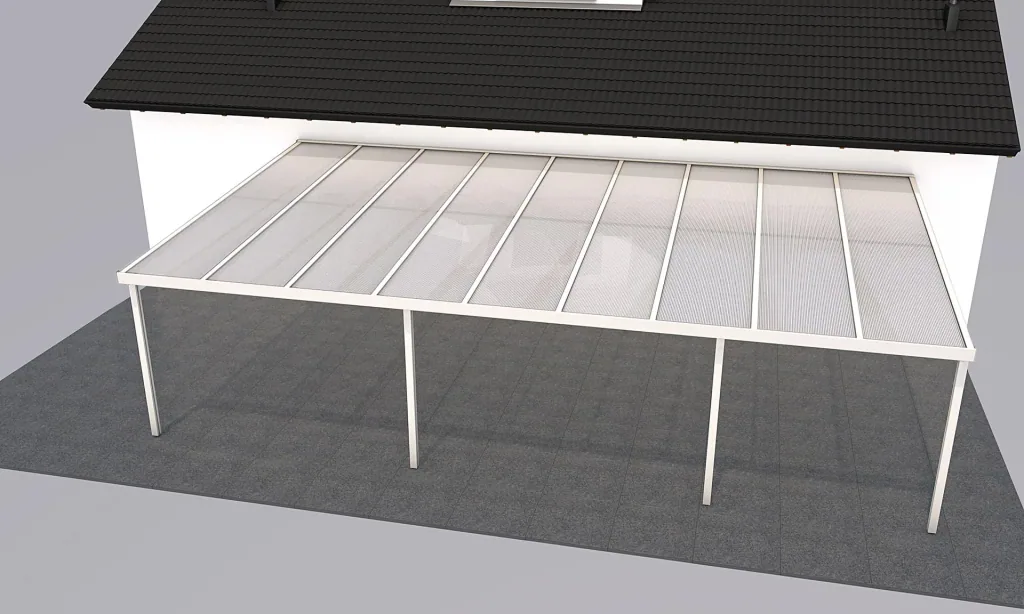 Patio roof Premium, white, 9135 x 5060 mm - Polycarbonate multi-wall sheets 16 mm, white striped