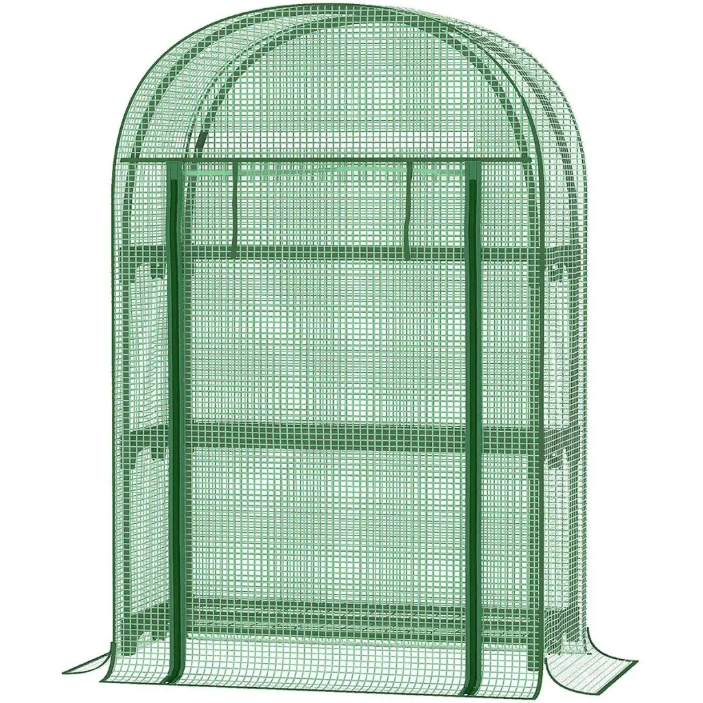 Plastic greenhouse balcony with 3 shelves, mini greenhouse, tomato house, plant house, cold frame, metal, green, 80 x 49 x 120 cm