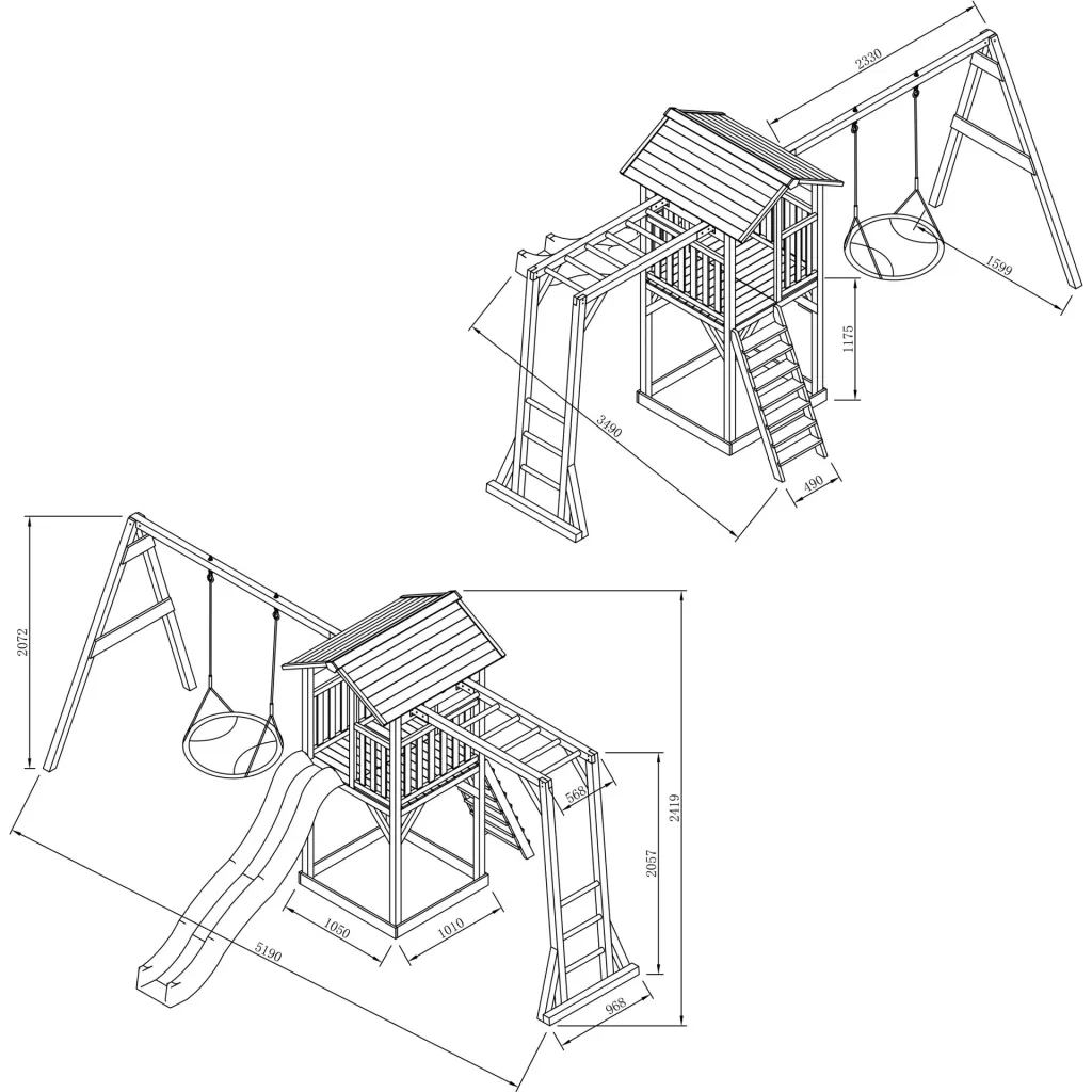 Beach Tower play tower with climbing frame and Summer Nest swing - Grey slide