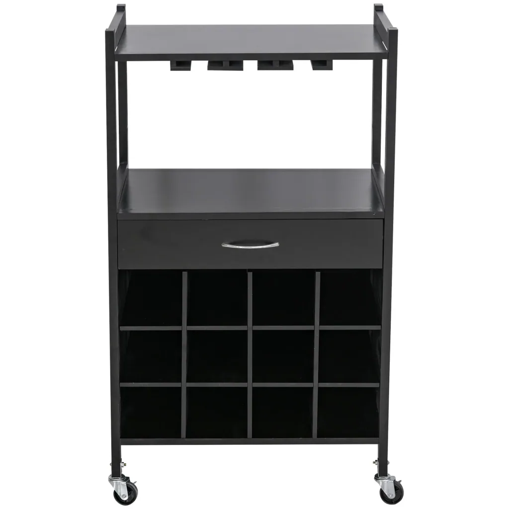 Kitchen trolley with wine rack, black