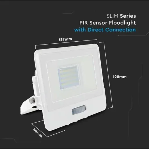 VT-128S LED Floodlight with Sensor - 20 W - 1510 Lm - 4000K - White