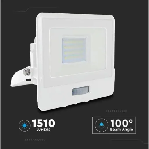 VT-128S LED Floodlight with Sensor - 20 W - 1510 Lm - 4000K - White