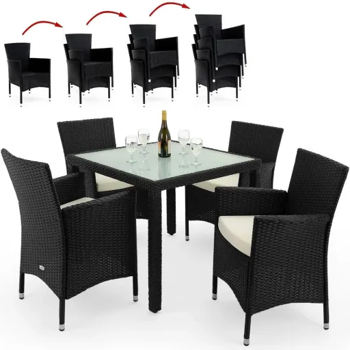 Garden furniture set Bali polyrattan black stackable 9-piece