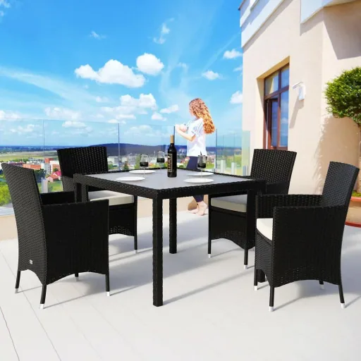 Garden furniture set Bali polyrattan black stackable 9-piece