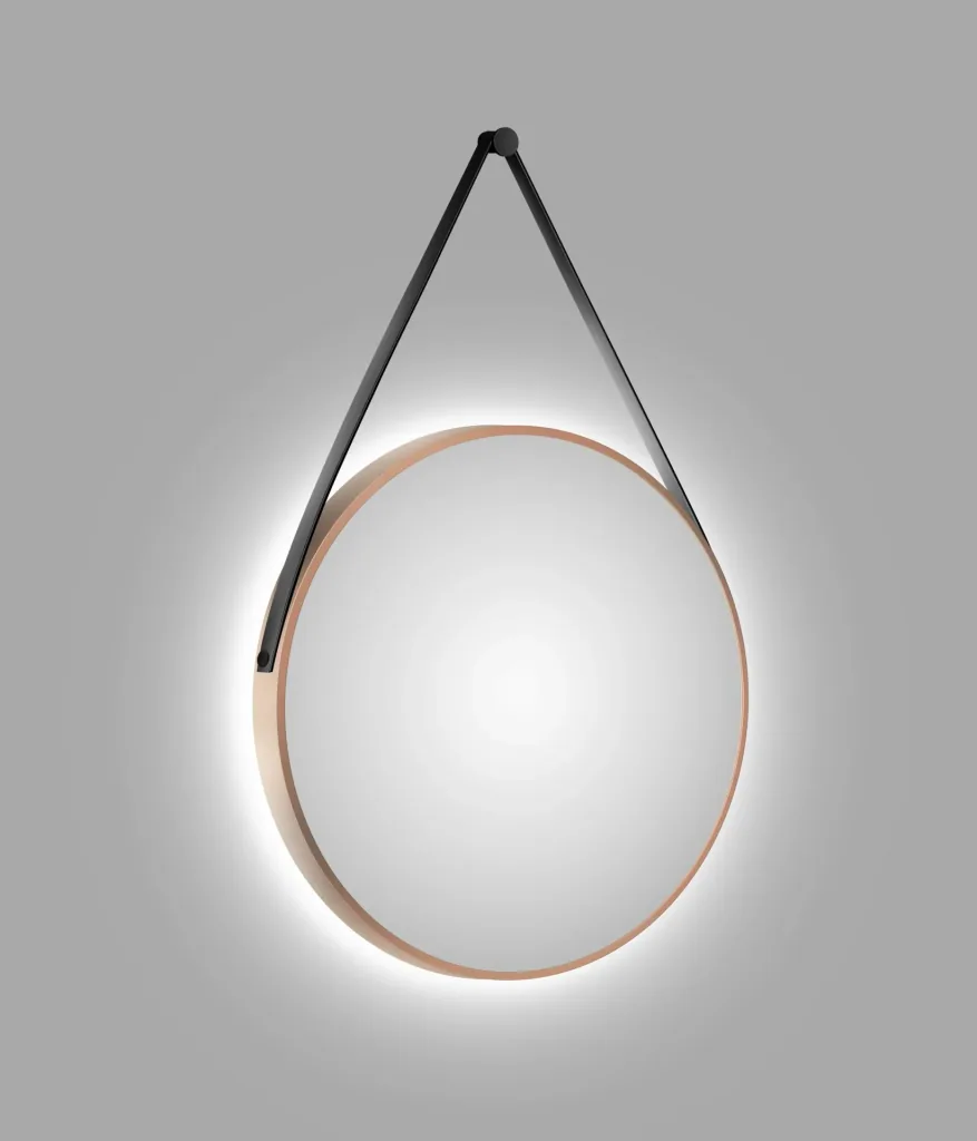 Decorative round wall mirror with indirect LED lighting in matt copper Ø 80 cm