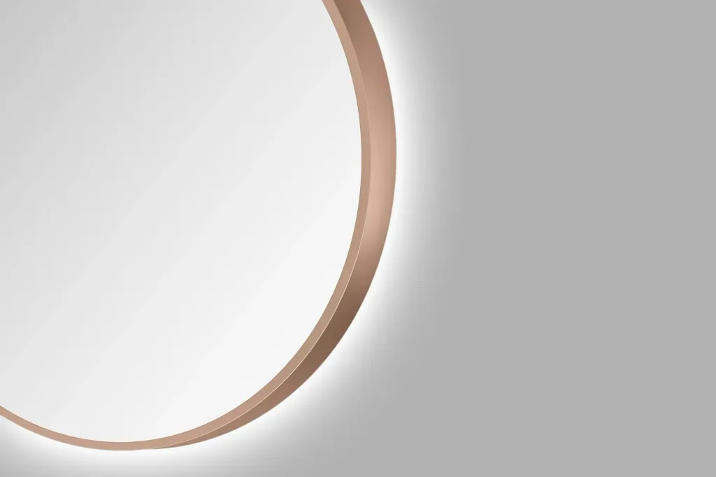 Decorative round wall mirror with indirect LED lighting in matt copper Ø 80 cm