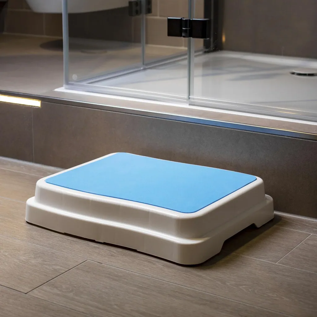 Bathroom step, stackable, white/turquoise