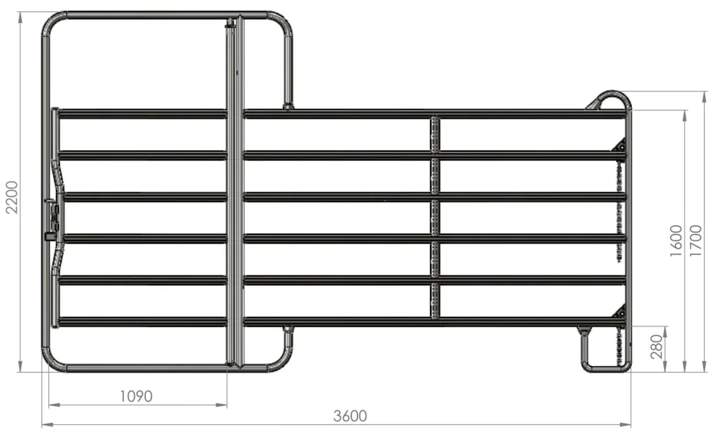 Pasture panel - fence element with gate, 3.6 m length, total height 2.2 m