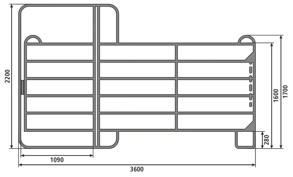 Pasture panel - fence element with gate, 3.6 m length, total height 2.2 m