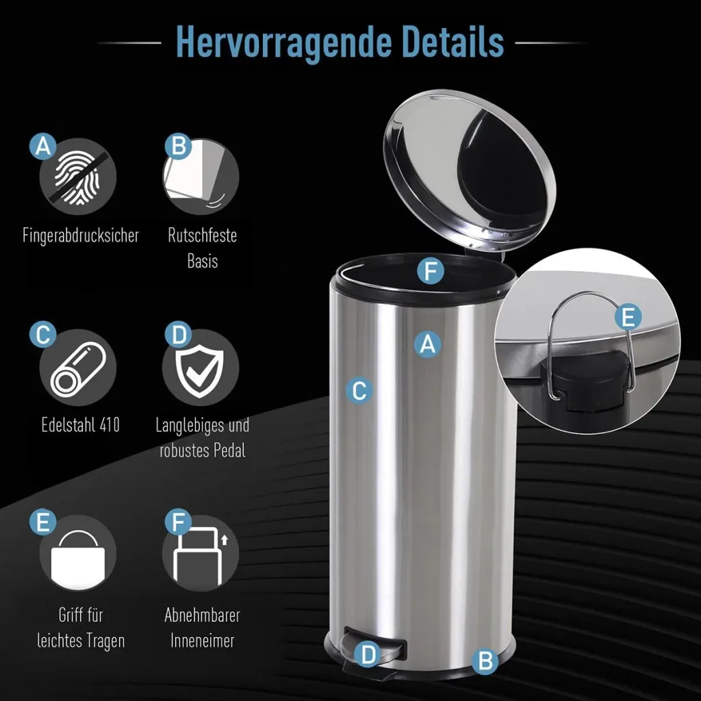 Pedal bin with inner bucket silver/black