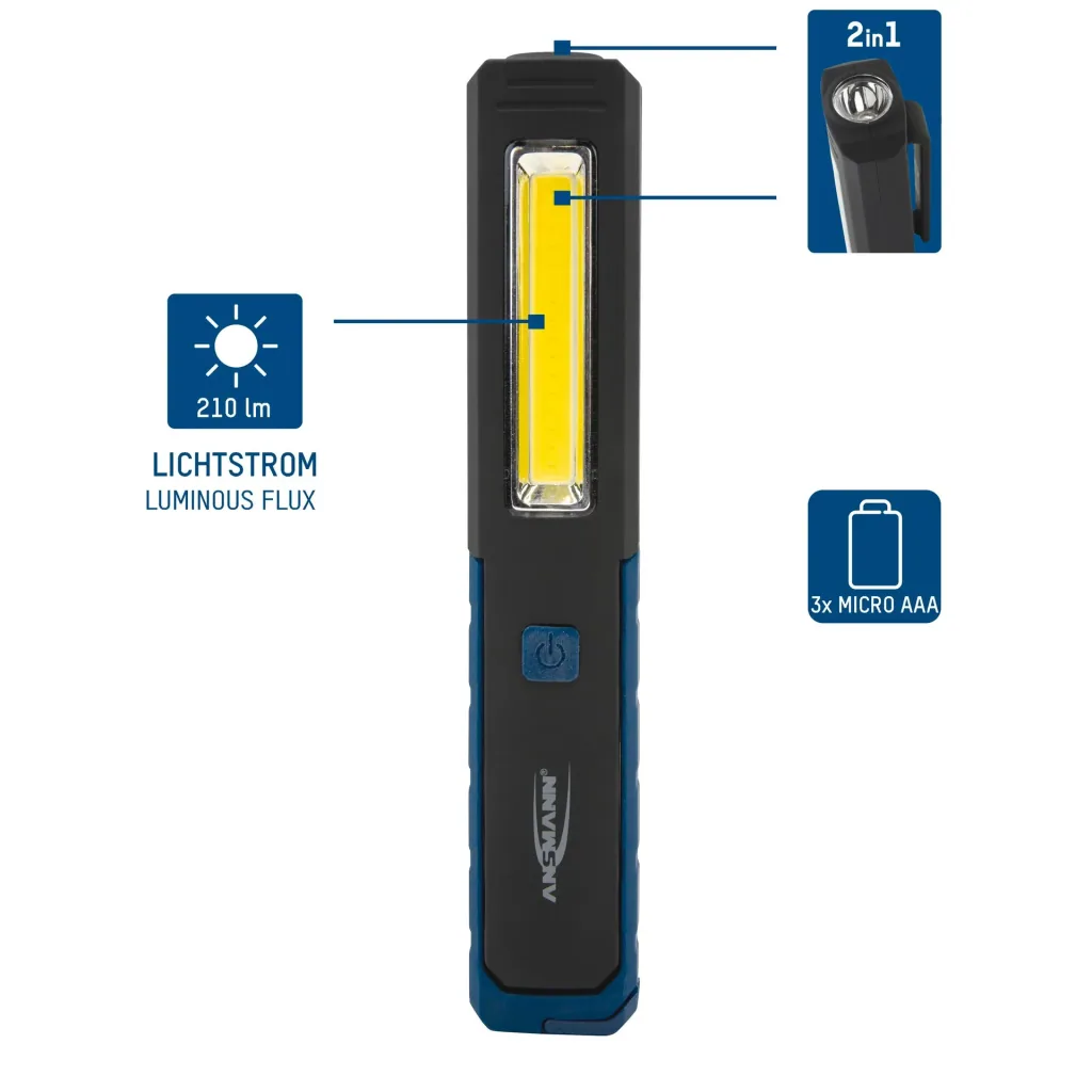 Ansmann work light including batteries, SMD LEDs, 1W + 3W + zinc-carbon value set AA/AAA - 72 pieces and lighter refill gas 300 ml