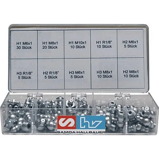 Professional conical grease nipple assortment "Series H", 110 pieces