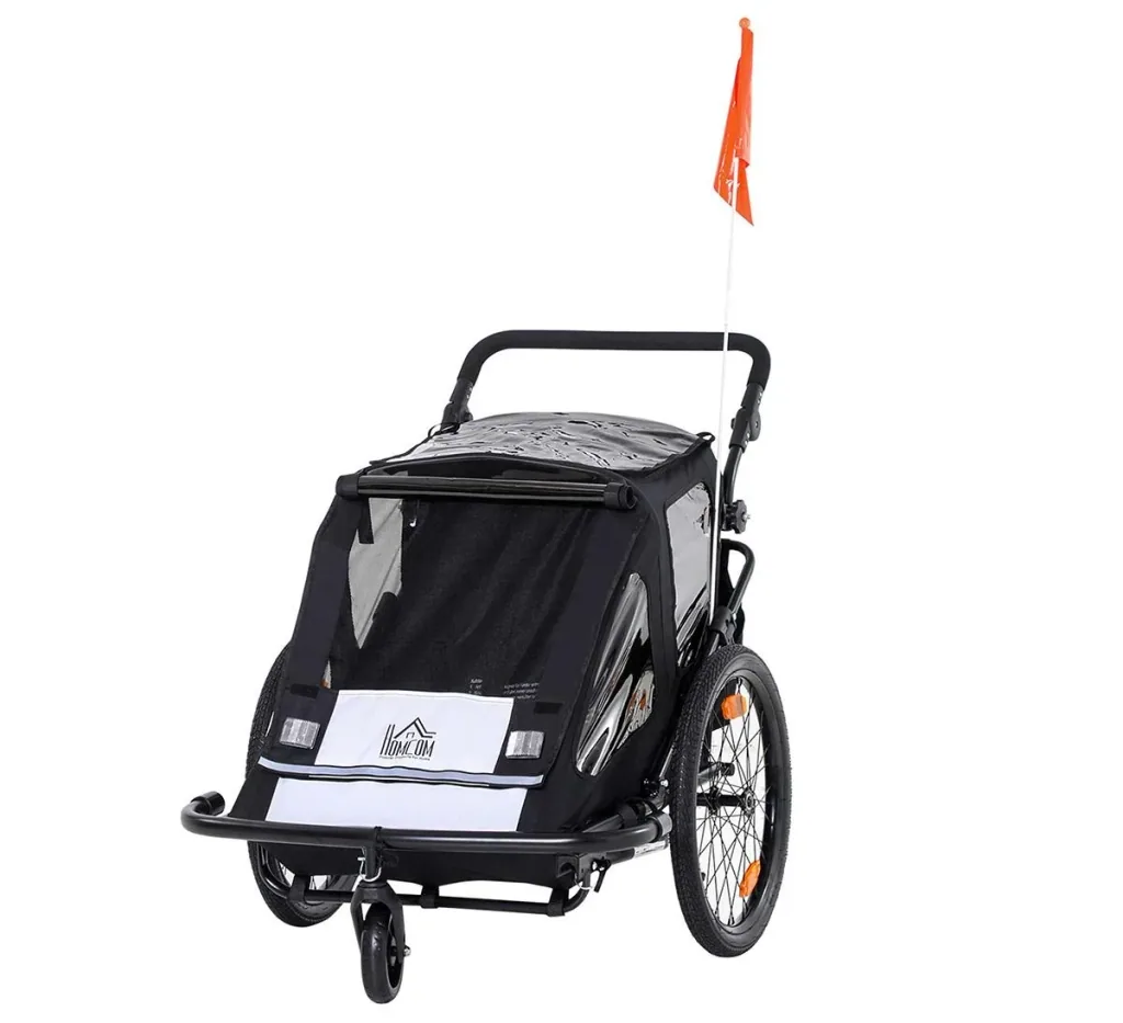Child trailer bicycle trailer with storage bag stroller with mesh door flag foldable child trailer 2 in 1