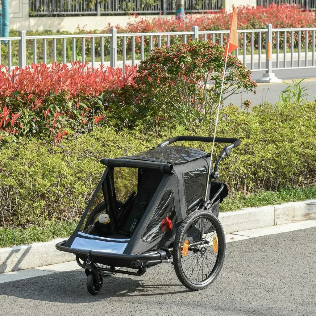 Child trailer bicycle trailer with storage bag stroller with mesh door flag foldable child trailer 2 in 1