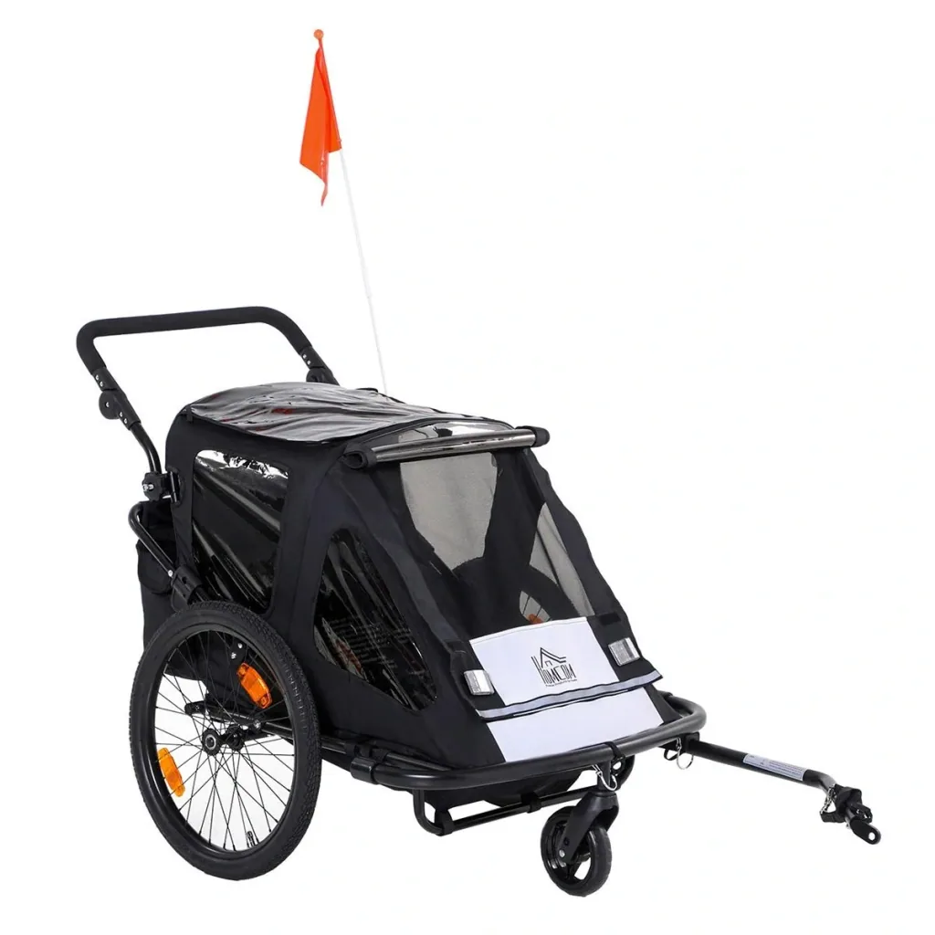 Child trailer bicycle trailer with storage bag stroller with mesh door flag foldable child trailer 2 in 1