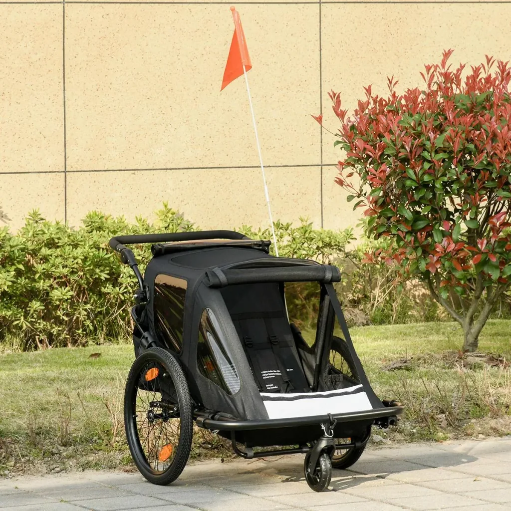 Child trailer bicycle trailer with storage bag stroller with mesh door flag foldable child trailer 2 in 1