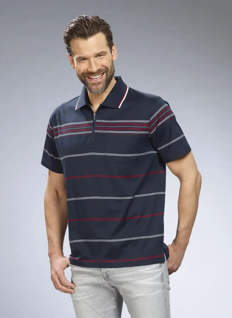 Striped polo shirt, navy, size M