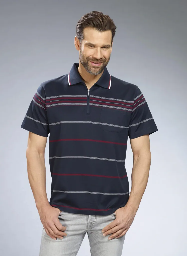 Striped polo shirt, navy, size M