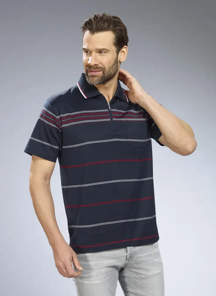 Striped polo shirt, navy, size M
