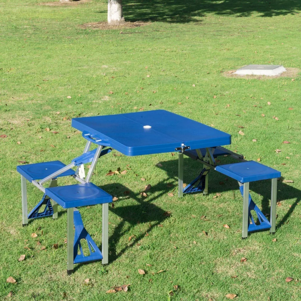 Aluminum camping table picnic 4-seater foldable blue